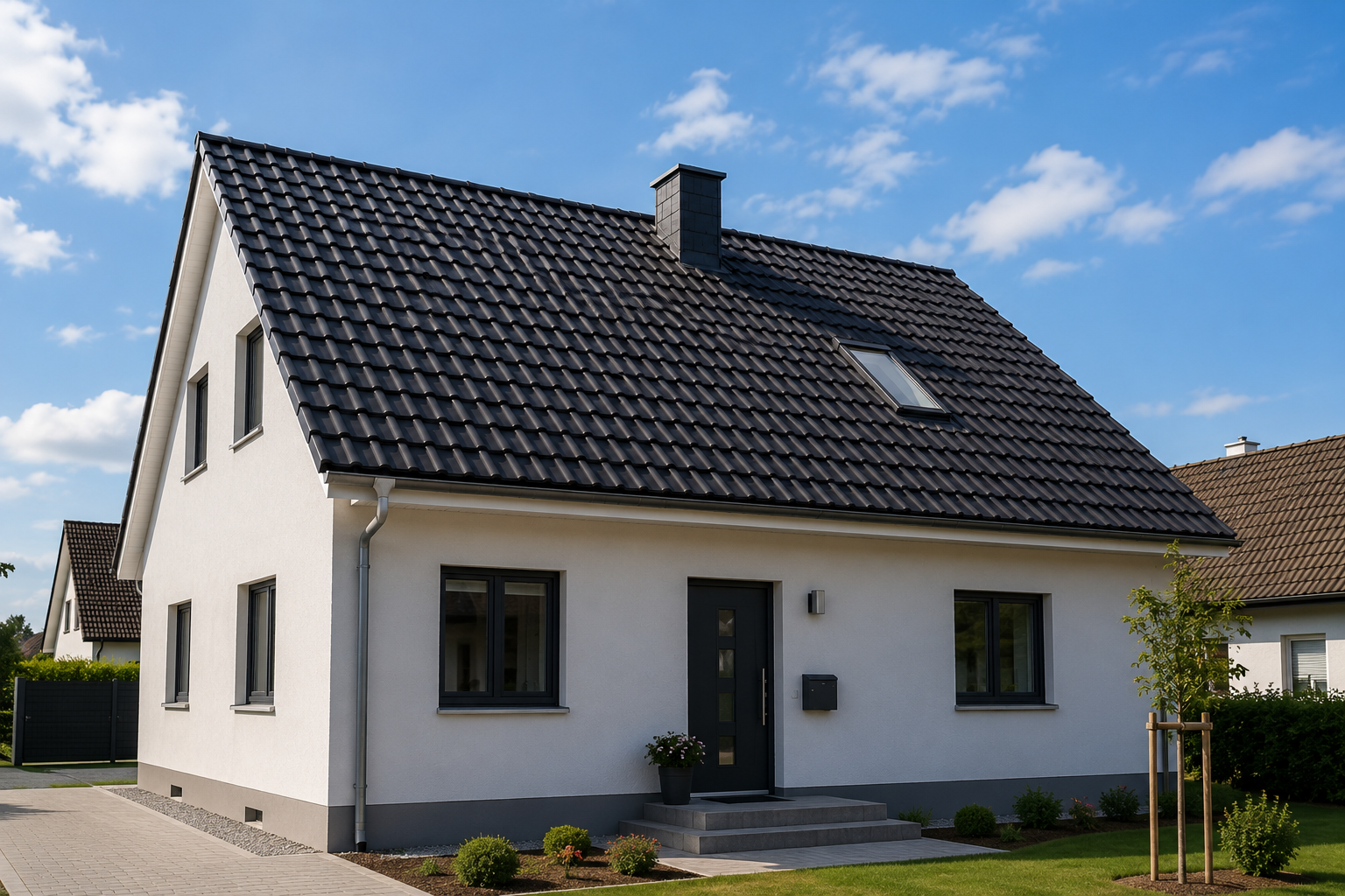 Neu eingedecktes Steildach mit Dachfenster